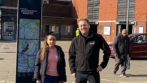 Current Alperton Councillors Hannah & Charlie outside Alperton Tube station